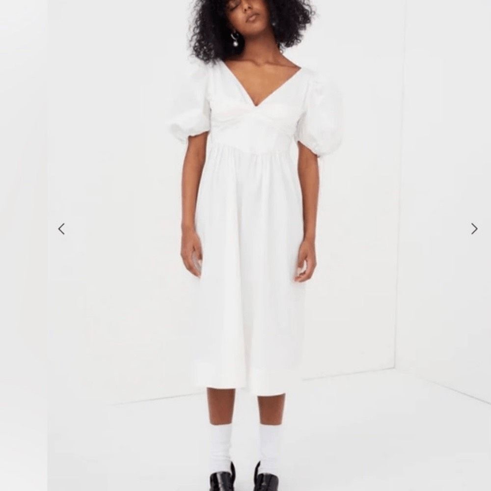 NWT For Love & Lemons White Corset Jocelyn Midi Peasant Dress Size Small
